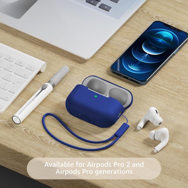 Tandoler Compatible with Airpods Pro 2 Case, Soft Silicone Skin Cover Protective Cases with Cleaner kit and Lanyard Compatible for AirPod Pro 2nd Generation, Front LED Visible - Diamond Blue - Image 2